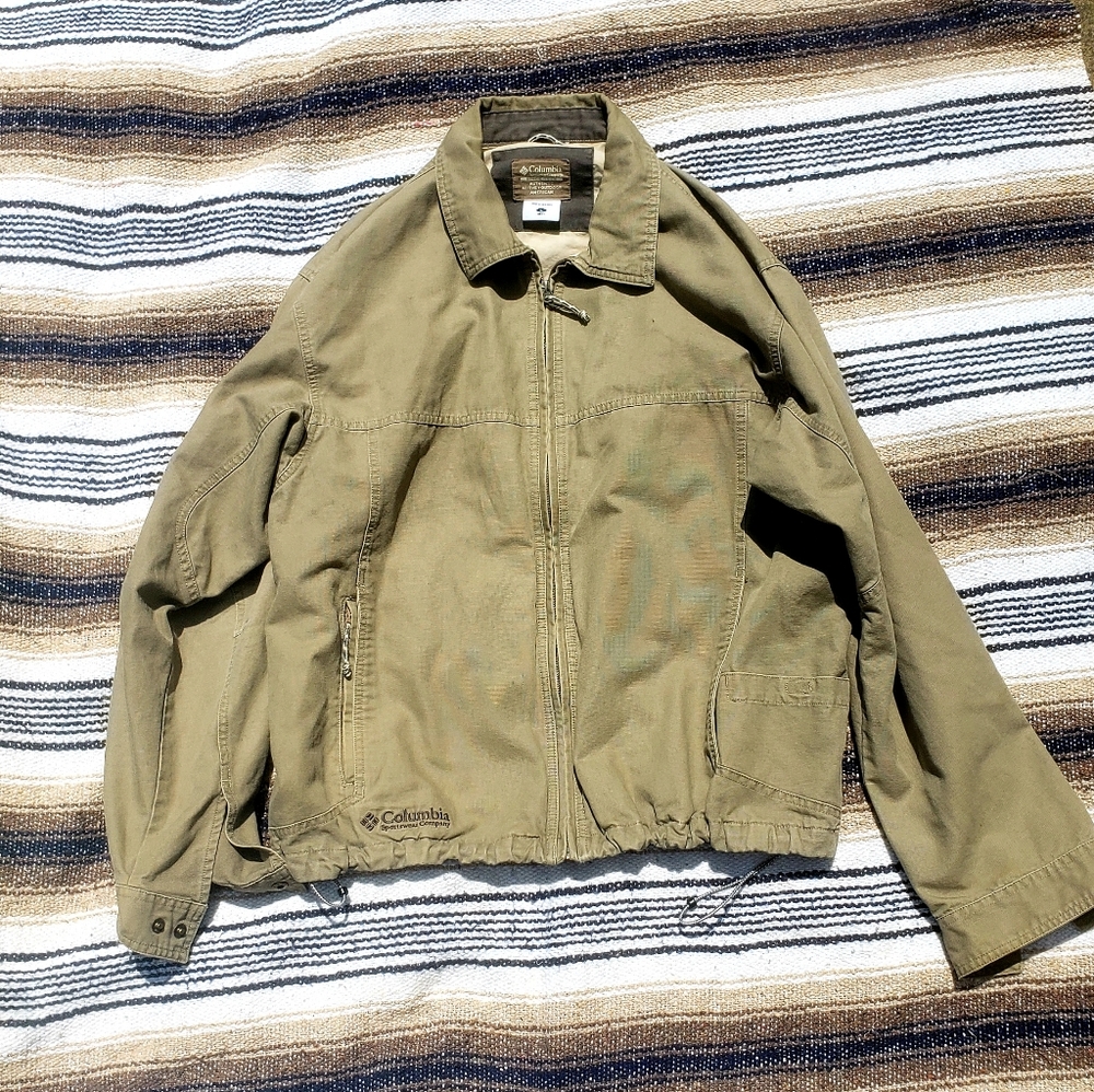 Columbia Vintage 90s Khaki utility jacket Mens Large Granite Cloth Gert Boyle